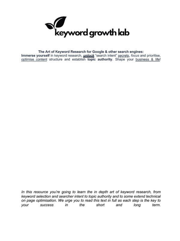 The Art of Keyword Research for Google & other search engines Document Pack